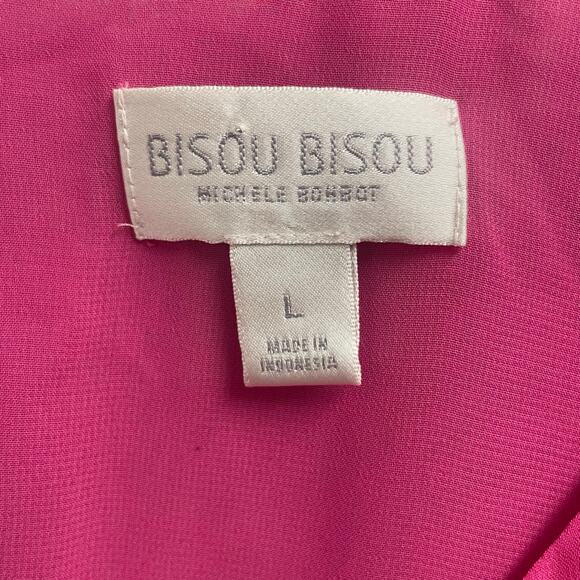Bisou Bisou Pink Ruffle Sleeve Blouse Size Large Colorful Feminine Flirty Fairy - Picture 2 of 4